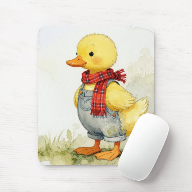Cute Watercolor Duck In Overalls Mouse Pad (With Mouse)