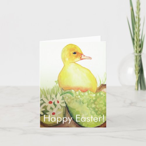 Cute Watercolor Duckling Easter Floral Thank You Card