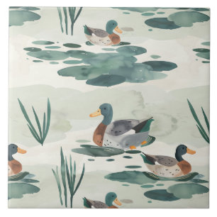 Cute watercolor ducks pattern ceramic tile