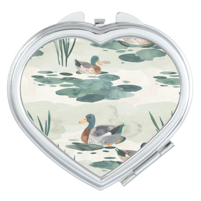 Cute watercolor ducks pattern compact mirror (Front)