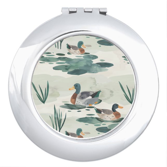Cute watercolor ducks pattern compact mirror (Front)
