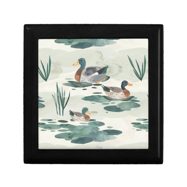 Cute watercolor ducks pattern gift box (Front)