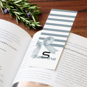 Cute Watercolor Dusty Blue Bow Stripes Bookmarks