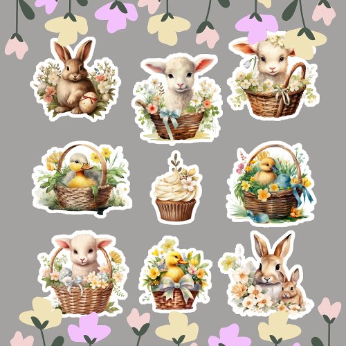 Cute Watercolor Easter Animals Spring Vintage Sticker