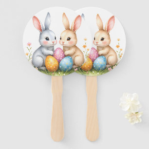Cute Watercolor Easter Bunnies Cute Rabbits Hand Fan