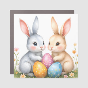 Cute Watercolor Easter Bunnies Happy Easter Car Magnet