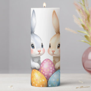 Cute Watercolor Easter Bunnies Happy Easter Pillar Candle
