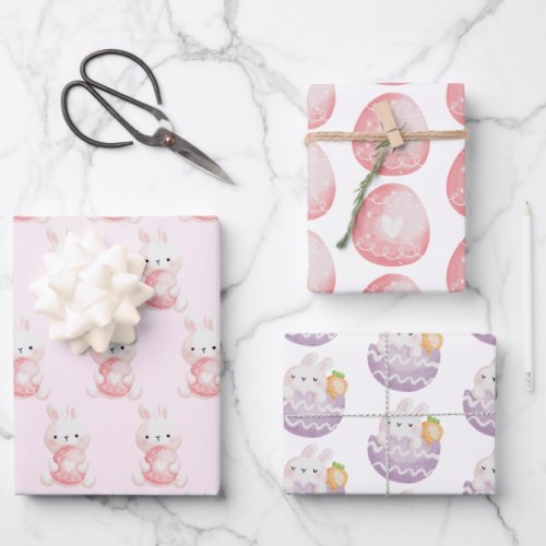 Cute Watercolor Easter Bunnies Wrapping Paper Sheets