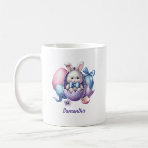 Cute watercolor Easter bunny and purple eggs Coffee Mug