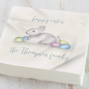 Cute Watercolor Easter Bunny Custom Party Napkins