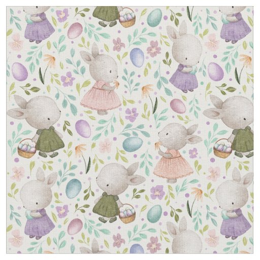Cute Watercolor Easter Bunny Egg Hunt Fabric