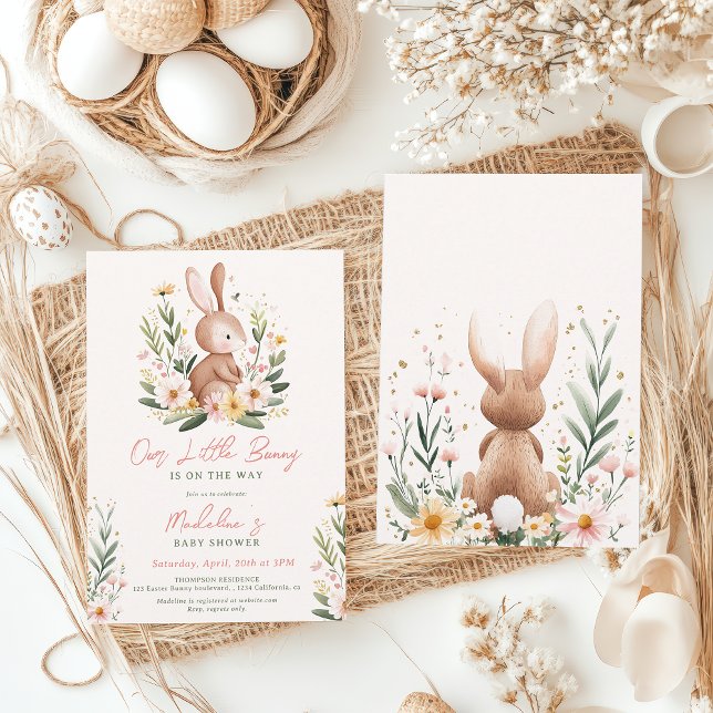 Cute Watercolor Easter Bunny Floral Baby Shower Invitation (Cute Watercolor Easter Bunny Floral Baby Shower Invitation)