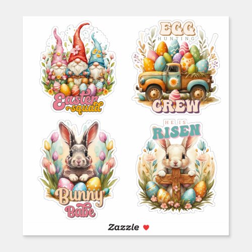 Cute watercolor Easter bunny gnome risen eggs Sticker