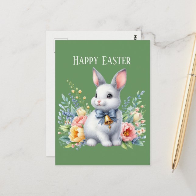 Cute watercolor Easter bunny message  Postcard (Front/Back In Situ)