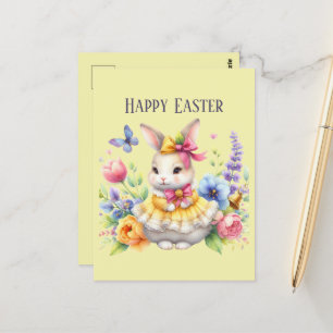 Cute watercolor Easter bunny message  Postcard