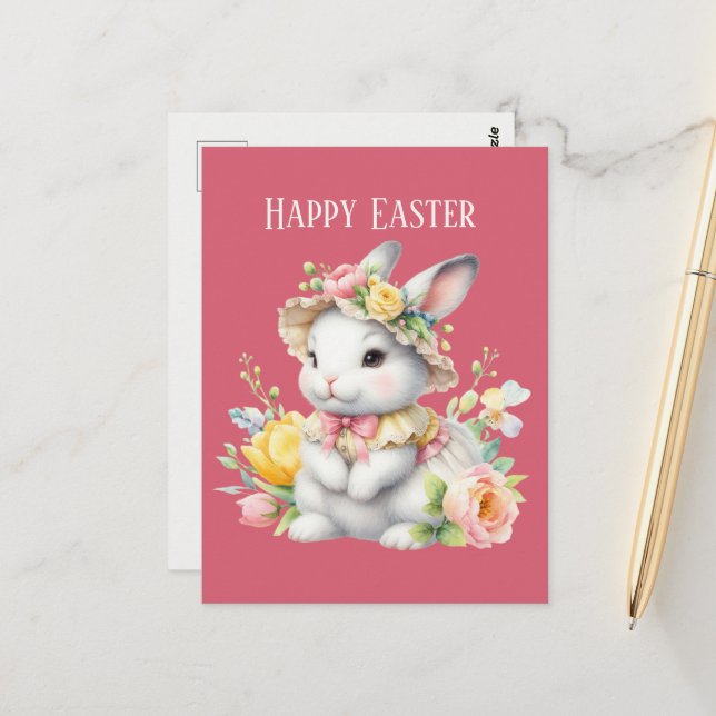Cute watercolor Easter bunny message  Postcard (Front/Back In Situ)