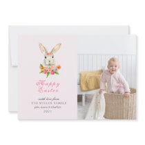 Cute Watercolor Easter bunny photo Holiday Card