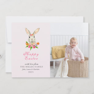 Cute Watercolor Easter bunny photo Holiday Card