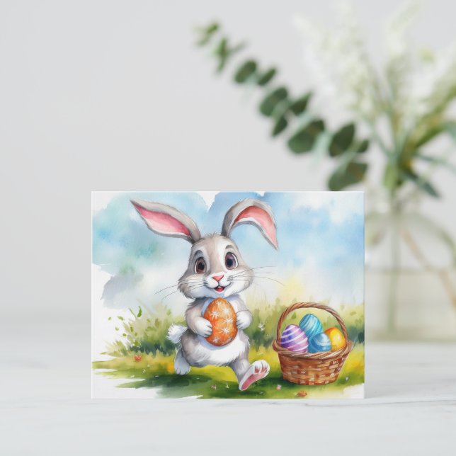 Cute Watercolor Easter Bunny Postcard (Standing Front)