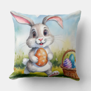 Cute Watercolor Easter Bunny Throw Pillow
