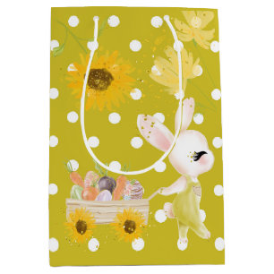 CUTE WATERCOLOR EASTER BUNNY WITH BASKET OF EGGS MEDIUM GIFT BAG