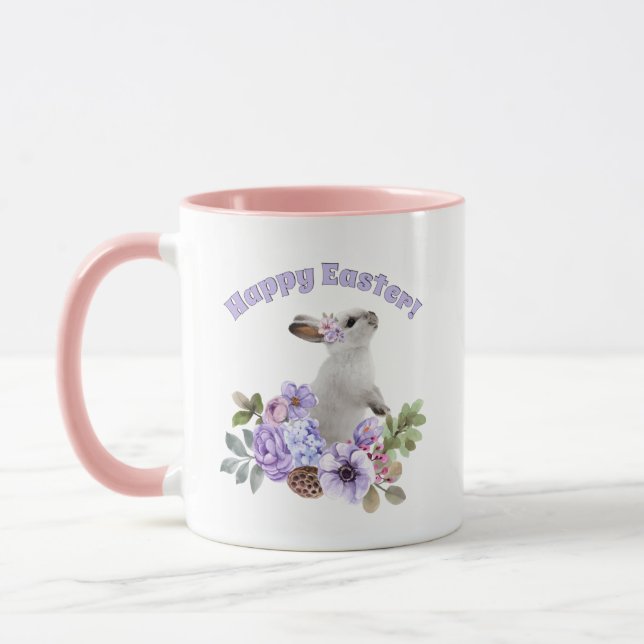 Cute Watercolor Easter Bunny with Flowers Mug (Left)