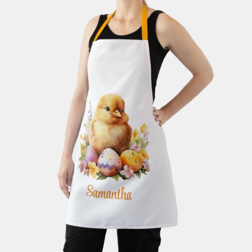 Cute watercolor Easter Chick with eggs Apron