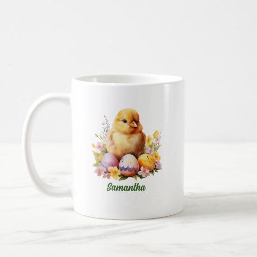 Cute watercolor Easter chicken with eggs  Coffee Mug