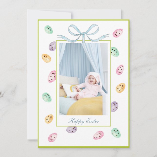 Cute Watercolor Easter Egg card with photo (Front)