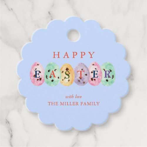 Cute watercolor Easter eggs Blue Favor Tags