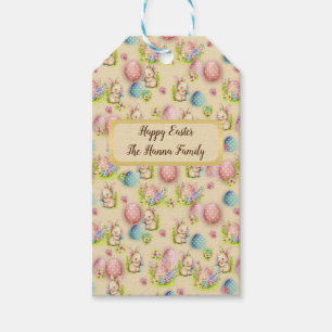 Cute Watercolor Easter Eggs, Bunny and Floral Gift Tags
