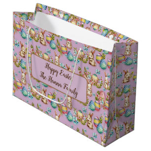 Cute Watercolor Easter Eggs, Bunny and Floral Large Gift Bag