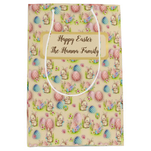 Cute Watercolor Easter Eggs, Bunny and Floral Medium Gift Bag