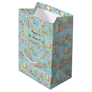 Cute Watercolor Easter Eggs, Bunny and Floral Medium Gift Bag
