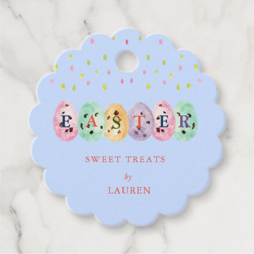  Cute watercolor Easter eggs on Blue Favor Tags