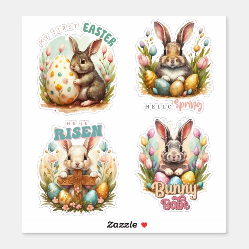 Cute watercolor Easter funny bunnies gnome  Sticker