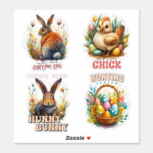 Cute watercolor Easter funny bunny chicken  Sticker
