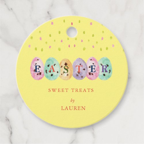  Cute watercolor Eggs Easter candy on Yellow Favor Tags