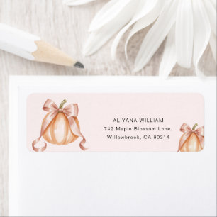 Cute Watercolor Elegant Pink Bow Pumpkin Return Label