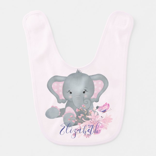 Cute watercolor Elephant baby Bib (Front)