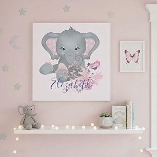 Cute watercolor Elephant baby  Faux Canvas Print
