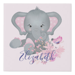 Cute watercolor Elephant baby Faux Canvas Print