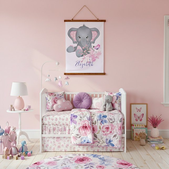 Cute watercolor Elephant baby   Hanging Tapestry (Creator Uploaded)