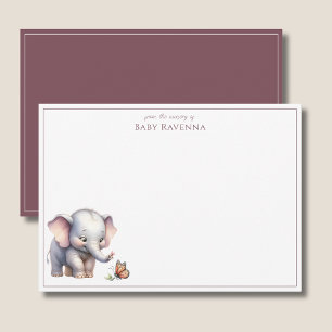 Cute Watercolor Elephant Baby Nursery Thank You  Note Card