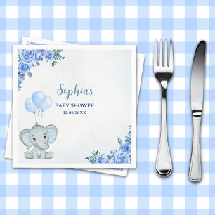 Cute Watercolor Elephant baby shower Boy Napkins
