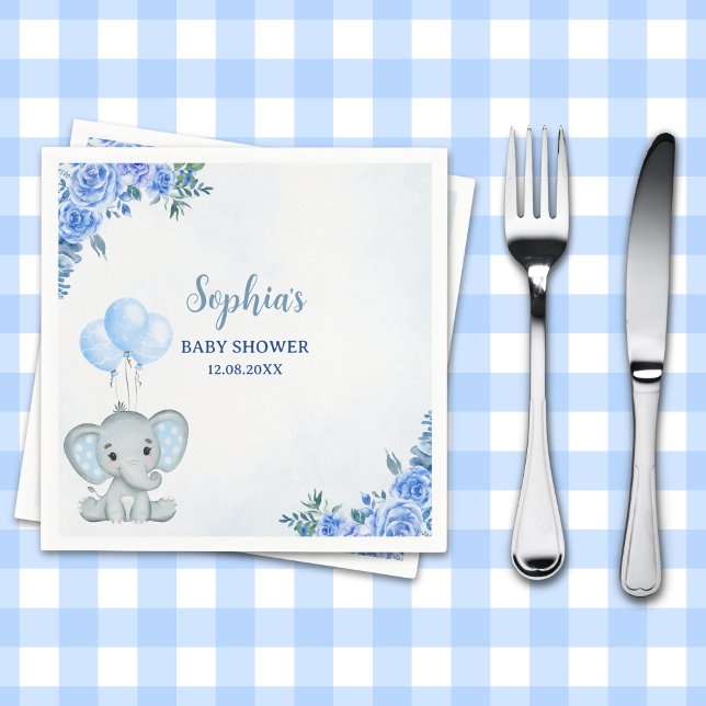 Cute Watercolor Elephant baby shower Boy Napkins (Creator Uploaded)