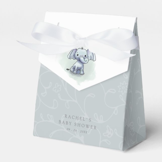 cute watercolor elephant baby shower favor box (Front Side)
