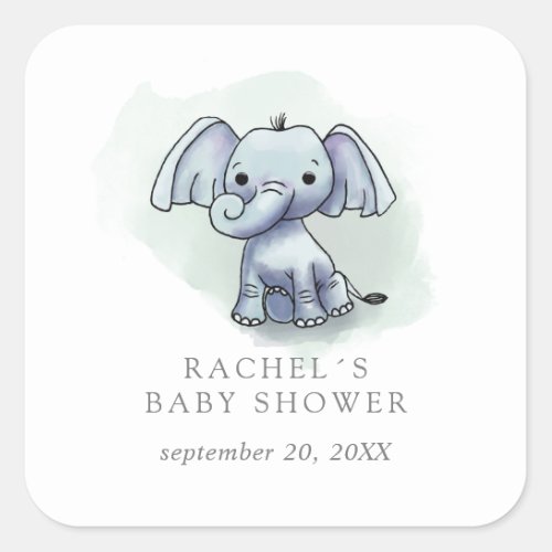 Cute watercolor elephant baby shower favor square sticker
