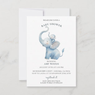 Cute Watercolor Elephant Baby Shower Invitation