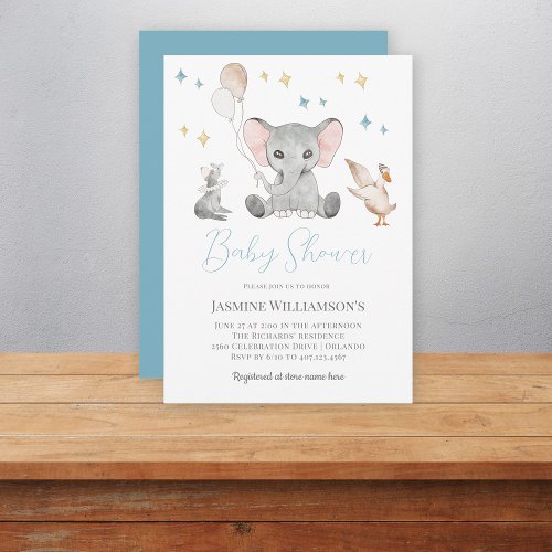 Cute watercolor elephant baby shower invitation